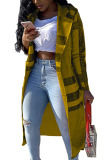 Yellow Fashion Sexy Adult Plaid Print Patchwork Turndown Collar Outerwear