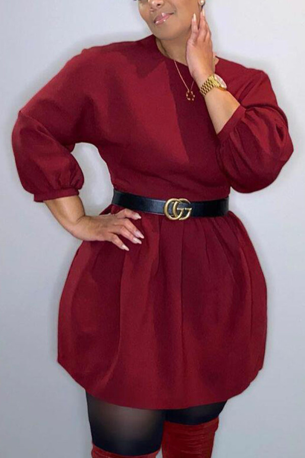 Red Sexy Solid O Neck Dresses