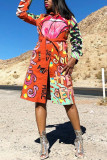 Multicolor Fashion Casual Print Cardigan Turndown Collar Outerwear