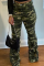 Army Green Sportswear Camouflage Print Split Joint Skinny Small Elastic Mid Waist Speaker Bottoms