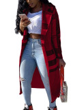 Red Fashion Sexy Adult Plaid Print Patchwork Turndown Collar Outerwear