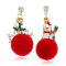 Red Christmas Creative Snowman Ball Earrings