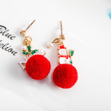 Red Christmas Creative Snowman Ball Earrings