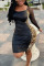 Black Fashion Sexy Print Split Joint O Neck Long Sleeve Dress
