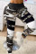 Black White Fashion Casual Camouflage Print Split Joint Mid WaistTrousers
