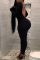 Black Fashion Sexy Solid Backless O Neck Skinny Jumpsuits