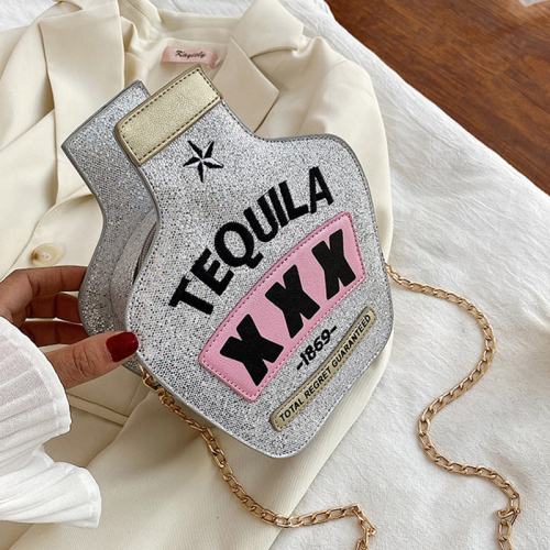 Silver Fashion Embroidered Letter Crossbody Bag
