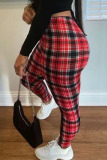 Red Sexy Plaid Skinny High Waist Pencil Bottoms