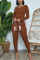 Brown Fashion Solid O Neck Long Sleeve Two Pieces