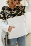 White Fashion Patchwork Long Sleeve Camouflage Print Top