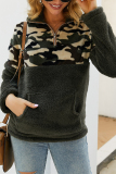 Army Green Fashion Patchwork Long Sleeve Camouflage Print Top