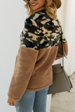 Khaki Fashion Patchwork Long Sleeve Camouflage Print Top