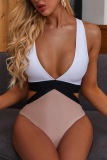 Rose Red Sexy Fashion Stitching One-piece Swimsuit