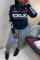 Black Casual Letter Patchwork O Neck Long Sleeve Two Pieces