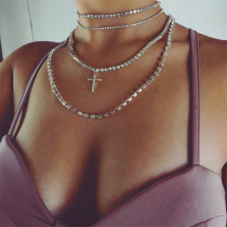 Silver Fashion Cross Multilayer Necklace