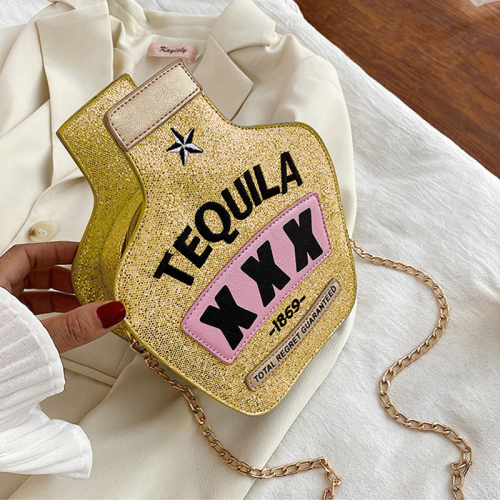 Gold Fashion Embroidered Letter Crossbody Bag