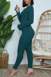 Black Green Fashion Solid O Neck Long Sleeve Two Pieces