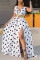 White Fashion Sexy Plus Size Dot Print With Belt V Neck Printed Dress