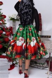 Red Christmas Fashion Burnout Printed Dress