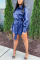 Blue Fashion Casual Solid With Belt Turndown Collar Outerwear