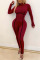 Wine Red Sexy Solid O Neck Skinny Jumpsuits