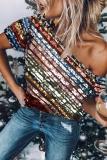 As Show Sweet Party Sequin Oblique Collar Tops