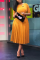 Yellow Fashion High Waist Short Sleeve Dress