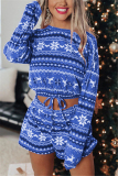 Grey Fashion Casual Print Basic O Neck Long Sleeve Two Pieces