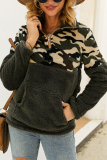 Army Green Fashion Patchwork Long Sleeve Camouflage Print Top