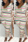 Multi-color Sexy Striped Polyester Long Sleeve V Neck  Jumpsuits