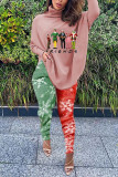 Red Fashion Casual Print Basic Turtleneck Long Sleeve Two Pieces