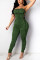 Army Green Fashion Sexy Solid Hollowed Out Fold Strap Design Strapless Skinny Jumpsuits