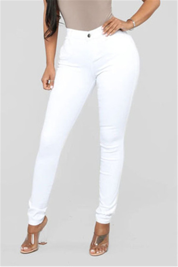 White Fashion Casual High Waist Skinny Denim Trousers