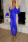 Blue Fashion Casual Solid V Neck Regular Jumpsuits