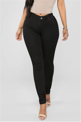 Black Fashion Casual High Waist Skinny Denim Trousers