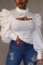 White Fashion Casual Solid Hollowed Out Turtleneck Tops