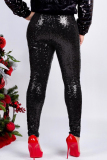Red Fashion Party Solid Sequins Sequined Skinny Mid Bottoms