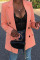 Pink Work Daily Solid Split Joint Turn-back Collar Outerwear