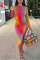 Rainbow Color Sexy Print O Neck Irregular Dress Dresses