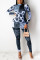 Light Blue Fashion Casual Print Basic Half A Turtleneck Long Sleeve Two Pieces