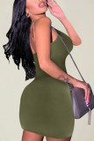 Green Sexy Casual Solid Backless U Neck A Line Dresses