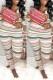 Multi-color Sexy Striped Polyester Long Sleeve V Neck  Jumpsuits