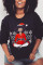 Black Fashion Casual Santa Claus Basic O Neck Tops