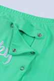 Green Sexy Casual Letter Embroidery Embroidered V Neck Long Sleeve Two Pieces