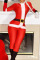 Red Casual Santa Claus Blending One-piece Jumpsuit
