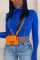 Blue Sexy Solid Split Joint O Neck Mid Waist Tops