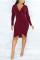 Wine Red Sexy Solid Split Joint V Neck Pencil Skirt Dresses