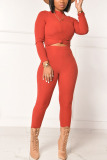 Orange Street Solid O Neck Long Sleeve Two Pieces