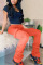 Orange Casual Solid Pocket Fold Boot Cut Patchwork Bottoms