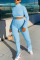 Sky Blue Casual Solid Slit O Neck Long Sleeve Two Pieces